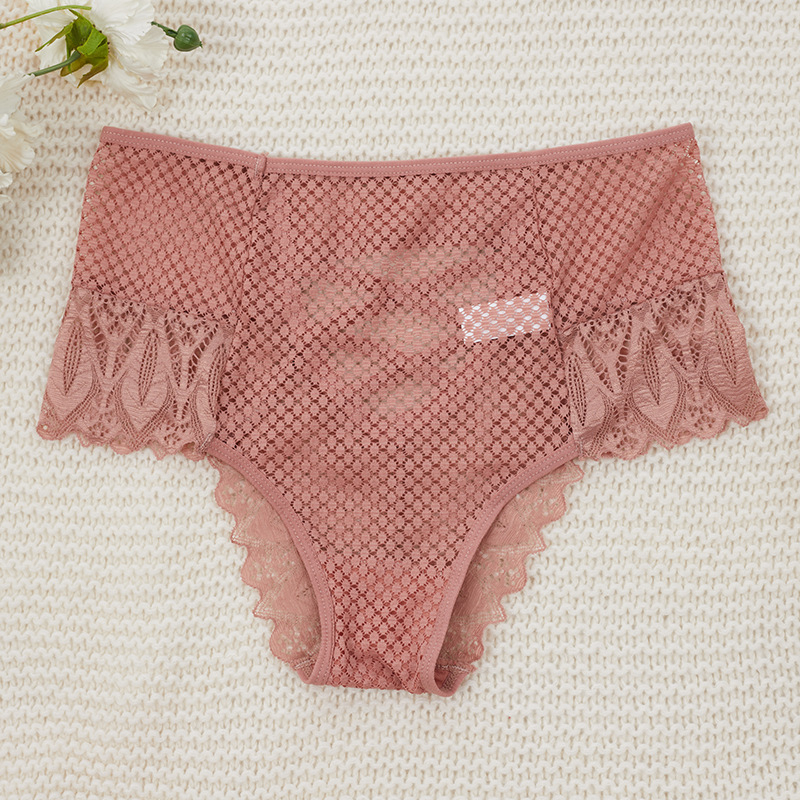 Plus veličine seksi čipkaste gaćice za žene s križnim izrezom, visokim strukom, prozračan materijal