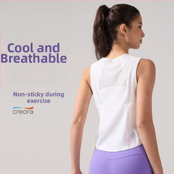 Inflachi женски безръкав йога топ до ханша, мрежеста тъкан, бързосъхнеща и дишаща, 76% полиамид, 24% спандекс