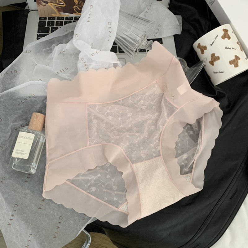 Lagane ženske gaćice s visokim strukom od mrežastog jacquarda i čipke, sexy, plus veličina, cvjetni uzorak, prozračne, brzo se suše, podstava prepona od svile moruše