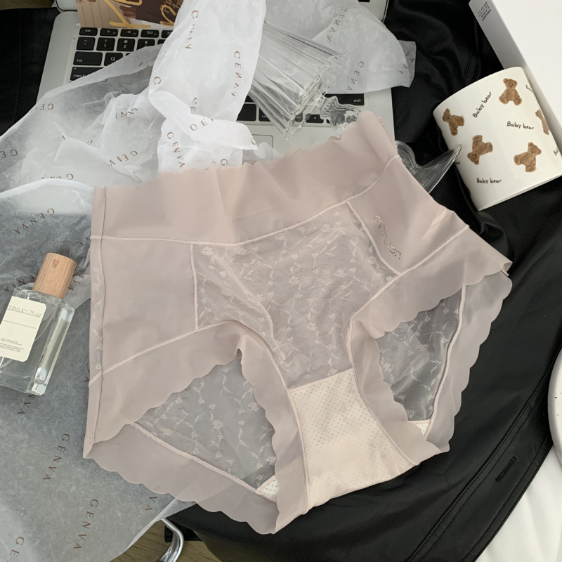 Lagane ženske gaćice s visokim strukom od mrežastog jacquarda i čipke, sexy, plus veličina, cvjetni uzorak, prozračne, brzo se suše, podstava prepona od svile moruše