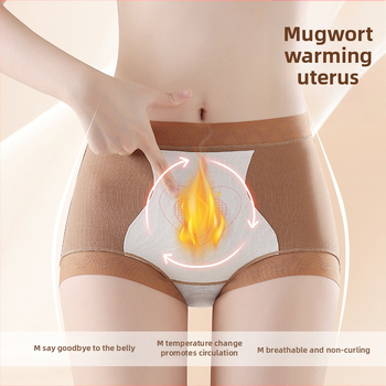 Lenjerie termică pentru femei cu talie înaltă și funcție de încălzire, antibacteriană, susținerea abdomenului, material tricotat respirabil din nailon (70–80%), căptușeală între zona intimă din Mulberry silk