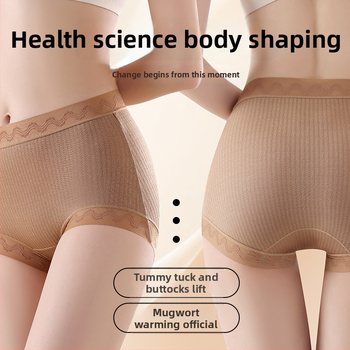 Lenjerie termică pentru femei cu talie înaltă și funcție de încălzire, antibacteriană, susținerea abdomenului, material tricotat respirabil din nailon (70–80%), căptușeală între zona intimă din Mulberry silk