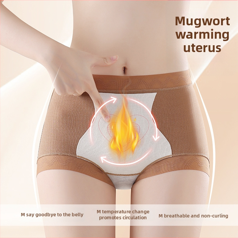 Lenjerie termică pentru femei cu talie înaltă și funcție de încălzire, antibacteriană, susținerea abdomenului, material tricotat respirabil din nailon (70–80%), căptușeală între zona intimă din Mulberry silk