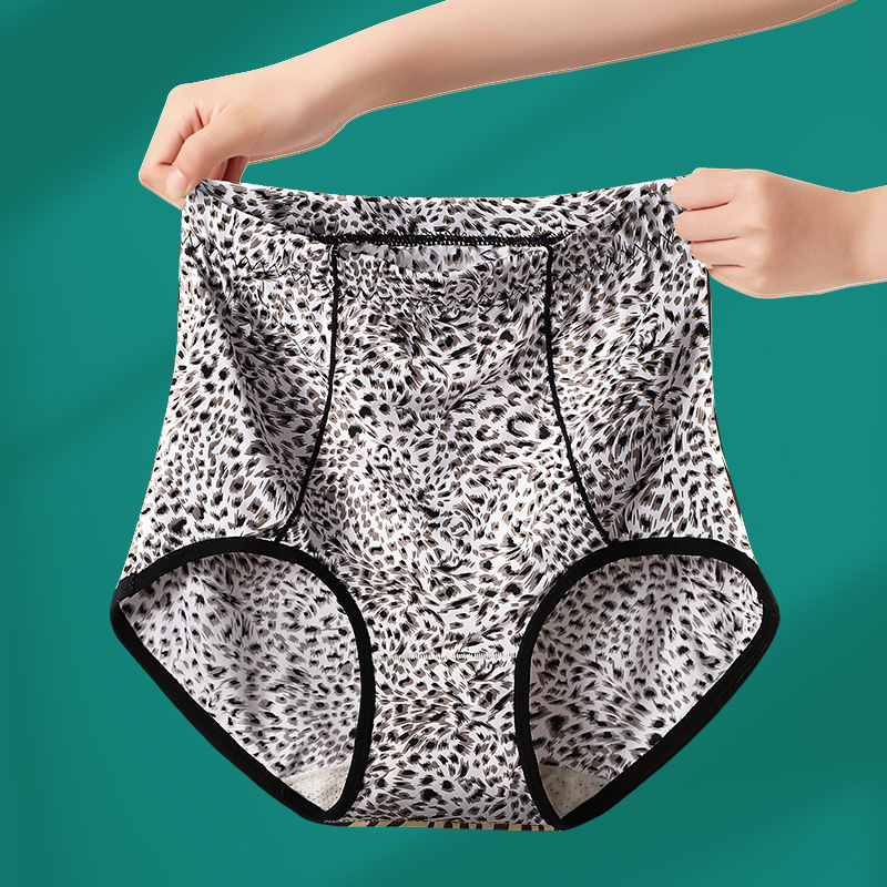 Damske gaćice s leopard printom, visoki struk, dišuće; Glavni materijal: Nylon; Podstava: Modal; Tkanina: Ice Silk; Vlakno: 61-70D