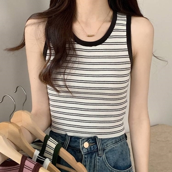 Női csíkos kötött camisole - Slim fit, hossz 50–65 cm, kötött anyag cellulóz rost és poliészter keverék, alap casual stílus, tavasz 2025