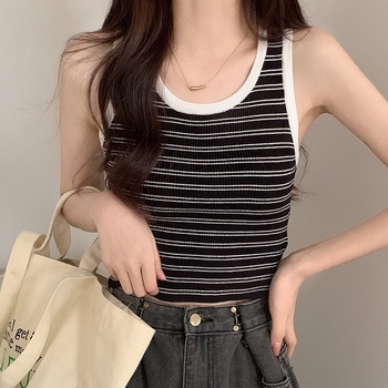 Női csíkos kötött camisole - Slim fit, hossz 50–65 cm, kötött anyag cellulóz rost és poliészter keverék, alap casual stílus, tavasz 2025