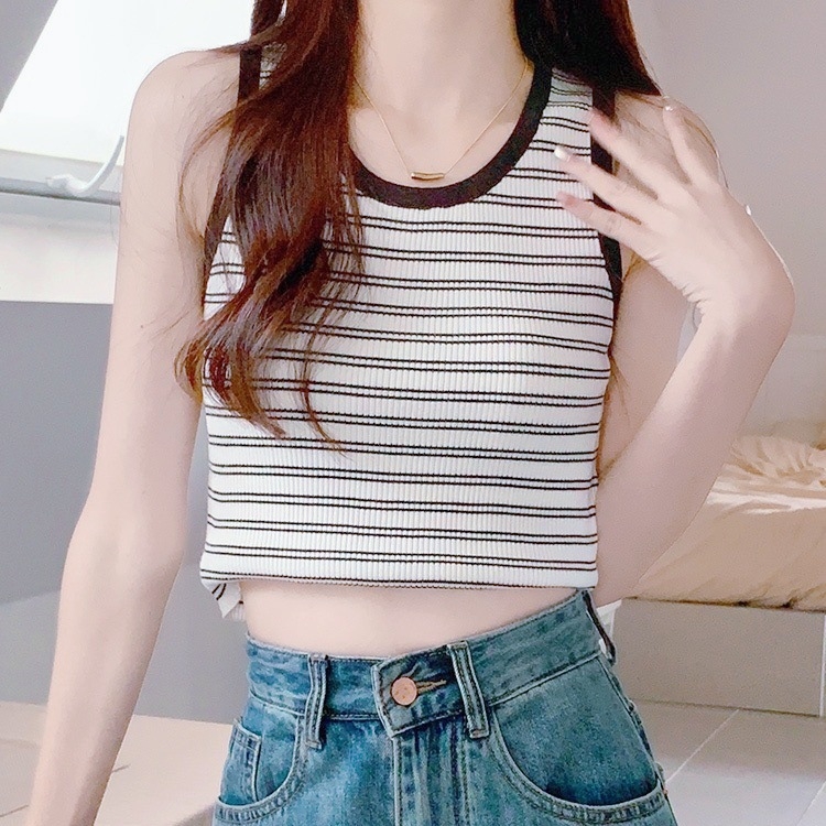 Női csíkos kötött camisole - Slim fit, hossz 50–65 cm, kötött anyag cellulóz rost és poliészter keverék, alap casual stílus, tavasz 2025