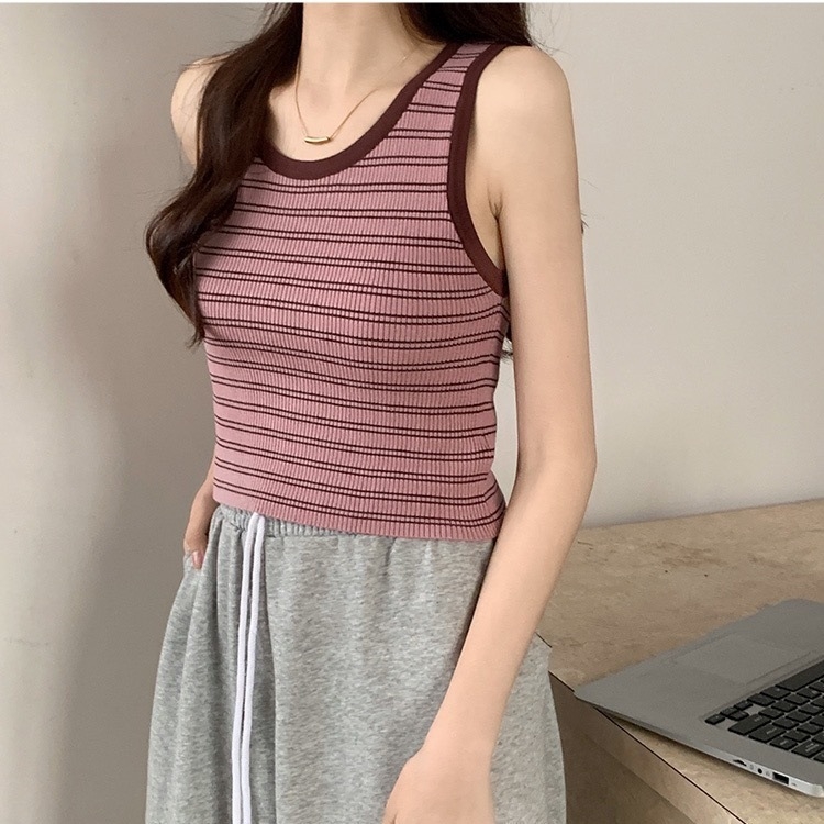 Női csíkos kötött camisole - Slim fit, hossz 50–65 cm, kötött anyag cellulóz rost és poliészter keverék, alap casual stílus, tavasz 2025