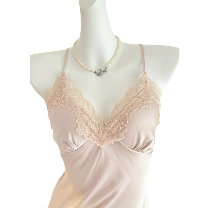 Δύο‑μέρη σετ ύπνου από ice silk – νυχτικό με μακριά φούστα σε παλατινό στυλ, λεπτό ύφασμα 101–120 g/m², μακριές μανίκες