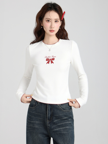 Moteriškas viršutinis topas su fliso pamušalu, kaspinė mazgas, apvali apykaklė, ilgos rankovės, siauras kirpimas