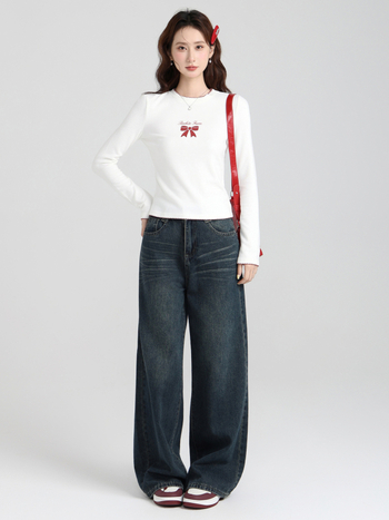 Moteriškas viršutinis topas su fliso pamušalu, kaspinė mazgas, apvali apykaklė, ilgos rankovės, siauras kirpimas