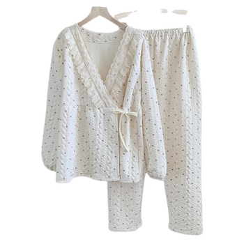 2025 kimono stil od prozračne pamuka za trudnoću za jesen-zimu, velika veličina, set pidžama za dojenje s debelim unutarnjim slojem