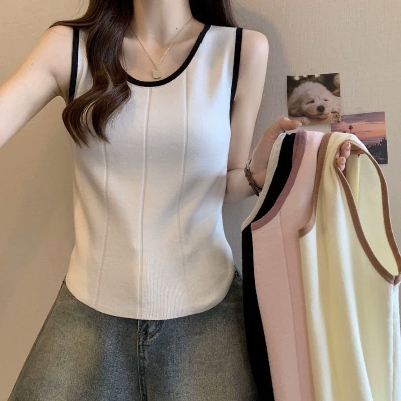 Plus-size pleteni camisole top – pulover stil, uski kroj, standardna duljina (50–65 cm), jednobojni uzorak, materijal poliester-elastan