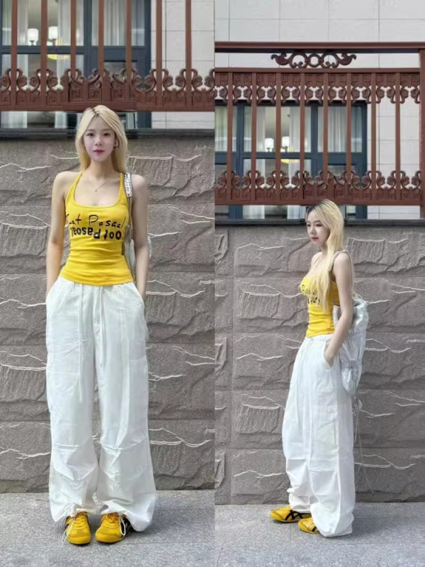 Женски халтер топ, уличен стил, тънък силует, печат с текст, памук 95%+