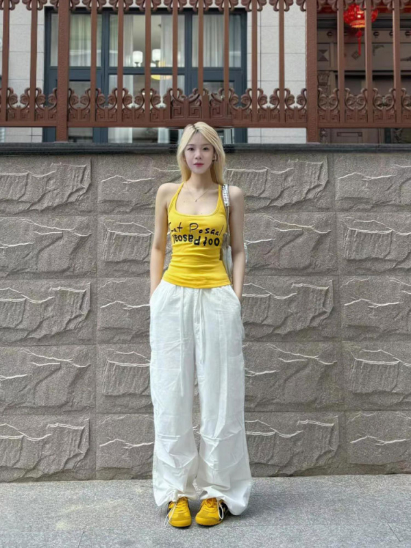 Женски халтер топ, уличен стил, тънък силует, печат с текст, памук 95%+