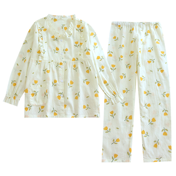 Σετ πυτζάμες θηλάσμου μετά τον τοκετό από 100% βαμβάκι, μακριά μανίκια, παντελόνια, λεπτό ύφασμα για την άνοιξη