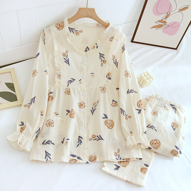 Σετ πυτζάμες θηλάσμου μετά τον τοκετό από 100% βαμβάκι, μακριά μανίκια, παντελόνια, λεπτό ύφασμα για την άνοιξη