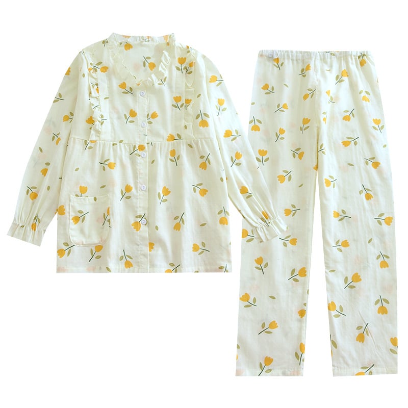 Σετ πυτζάμες θηλάσμου μετά τον τοκετό από 100% βαμβάκι, μακριά μανίκια, παντελόνια, λεπτό ύφασμα για την άνοιξη