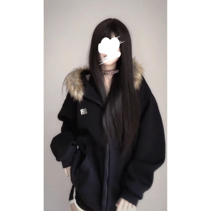 Ženska jakna s kapuljom i zipom, krzneni ovratnik, Corduroy tkanina, glavni materijal: Rabbit fur 50-70%, Ostalo <30%, Proljeće 2023