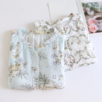 Σετ πιτζάμες εγκυμοσύνης με άνοιγμα θηλάσματος, 100% βαμβάκι, διπλής στρώσης γάζα, μακριά μανίκια και μακριά παντελόνια, μεσαίου βάρους 181-200 γρ/m²