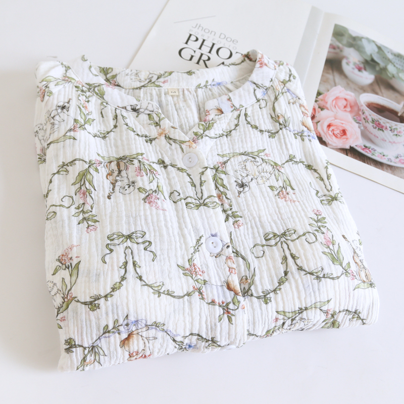 Σετ πιτζάμες εγκυμοσύνης με άνοιγμα θηλάσματος, 100% βαμβάκι, διπλής στρώσης γάζα, μακριά μανίκια και μακριά παντελόνια, μεσαίου βάρους 181-200 γρ/m²