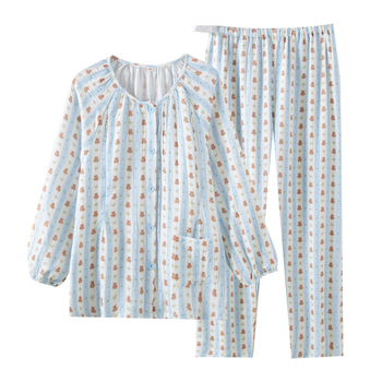 Σετ εγκυμοσύνης και θηλασμού: γλυκό αρκουδάκι με κάθετες ρίγες, 100% βαμβάκι, διπλό στρώμα γάζας, μακριά μανίκια, στρογγυλός γιακάς, σχέδιο με πτώσεις ώμων