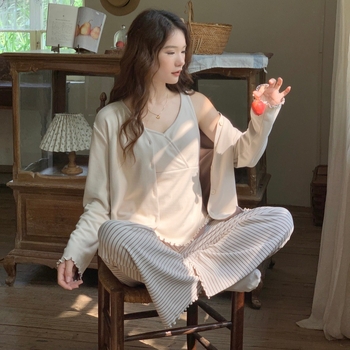 Motinystės ir žindymo pižamų komplektas su žindymo angomis, ilgomis rankovėmis, kelnių komplektas, quilt Derong audinys, poliesteris 95%+