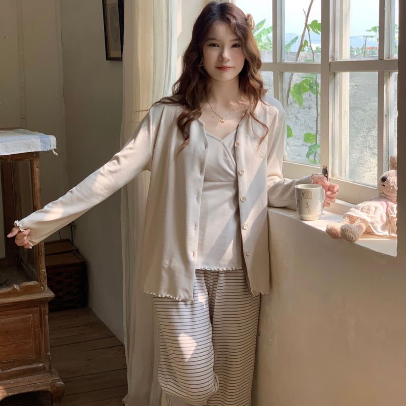 Motinystės ir žindymo pižamų komplektas su žindymo angomis, ilgomis rankovėmis, kelnių komplektas, quilt Derong audinys, poliesteris 95%+