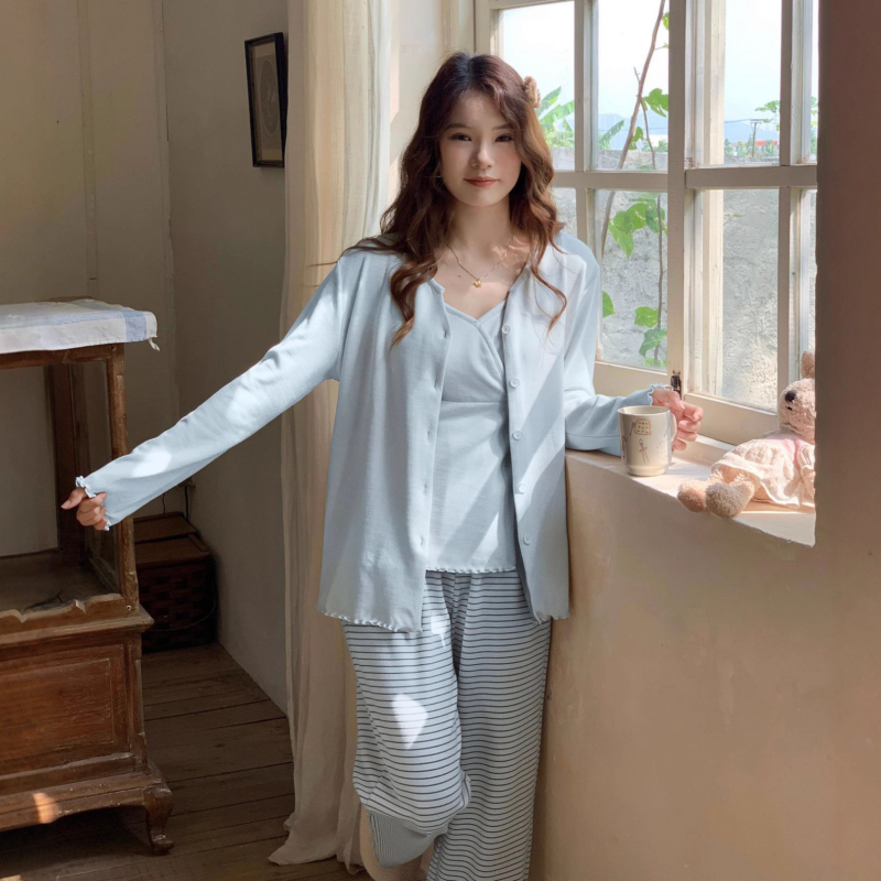 Motinystės ir žindymo pižamų komplektas su žindymo angomis, ilgomis rankovėmis, kelnių komplektas, quilt Derong audinys, poliesteris 95%+