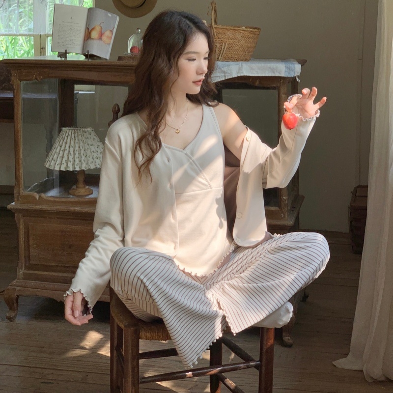 Motinystės ir žindymo pižamų komplektas su žindymo angomis, ilgomis rankovėmis, kelnių komplektas, quilt Derong audinys, poliesteris 95%+