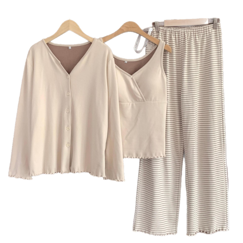 Motinystės ir žindymo pižamų komplektas su žindymo angomis, ilgomis rankovėmis, kelnių komplektas, quilt Derong audinys, poliesteris 95%+