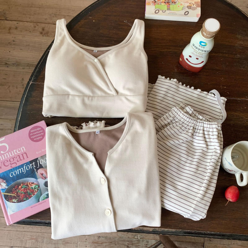 Motinystės ir žindymo pižamų komplektas su žindymo angomis, ilgomis rankovėmis, kelnių komplektas, quilt Derong audinys, poliesteris 95%+