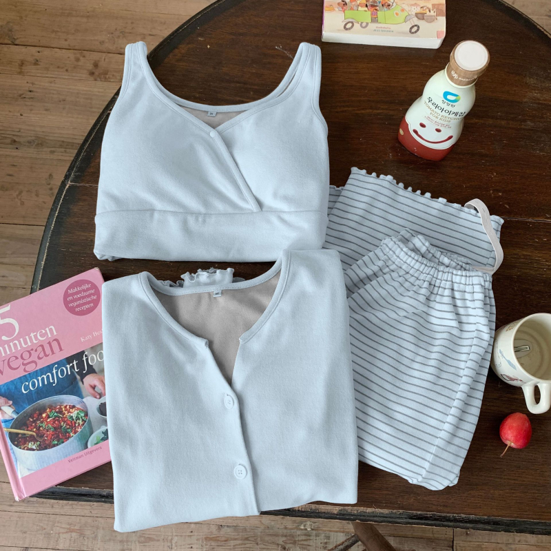 Motinystės ir žindymo pižamų komplektas su žindymo angomis, ilgomis rankovėmis, kelnių komplektas, quilt Derong audinys, poliesteris 95%+