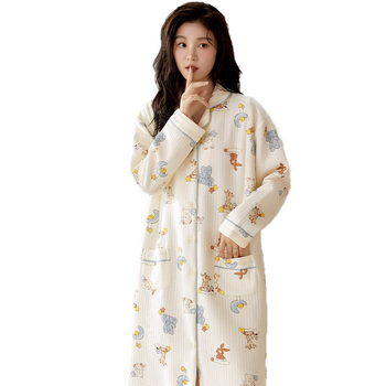 Νυχτικό θηλασμού μετά τον τοκετό, 100% βαμβάκι, παχιά και ζεστή για φθινόπωρο και χειμώνα, μακριά μανίκια