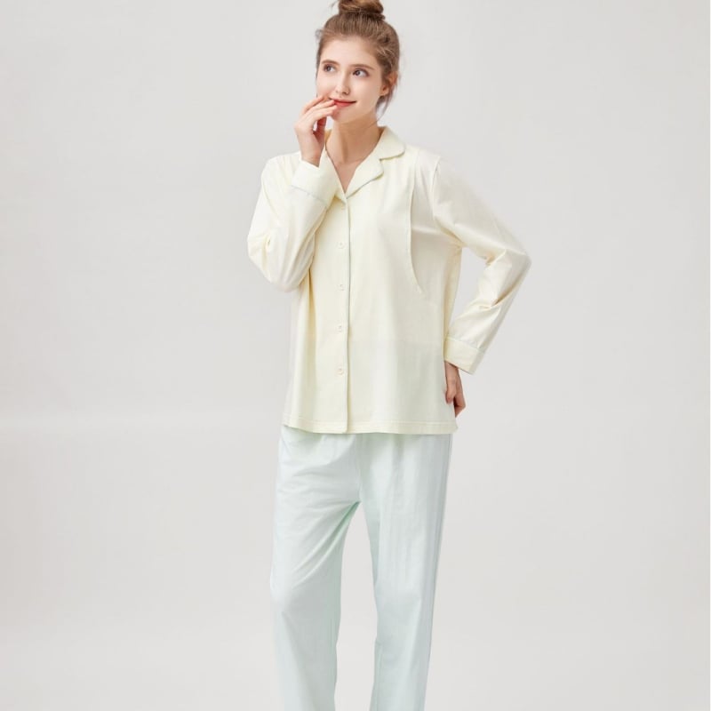 Σετ πιτζάμες εγκύου με θηλασμό – μακριά μανίκια, μακριά παντελόνια, 95–100% βαμβάκι, για άνοιξη και καλοκαίρι