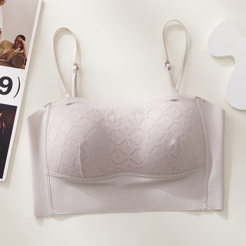 Tube top za prsa s trokutastim košaricama, tan gornji dio/ debeli donji dio, Ice Silk tkanina, Nylon