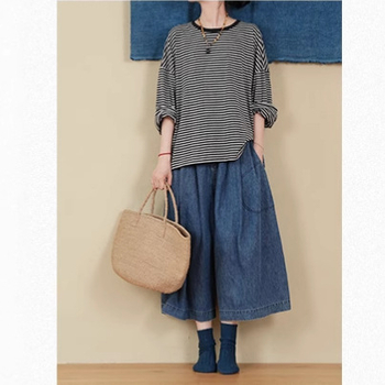 Moteriški dryžuoti marškinėliai su ilgomis rankovėmis, apvalia iškirpte, laisvas kirpimas, medvilnės-elastano mišinys