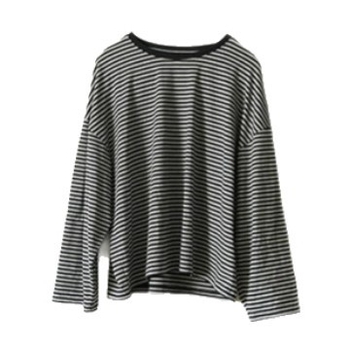 Moteriški dryžuoti marškinėliai su ilgomis rankovėmis, apvalia iškirpte, laisvas kirpimas, medvilnės-elastano mišinys