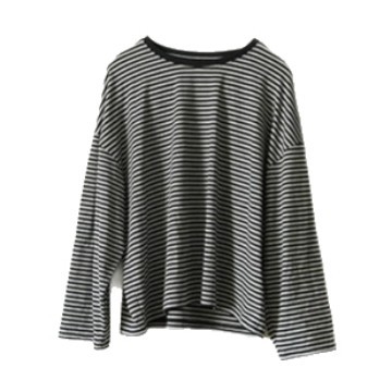 Moteriški dryžuoti marškinėliai su ilgomis rankovėmis, apvalia iškirpte, laisvas kirpimas, medvilnės-elastano mišinys