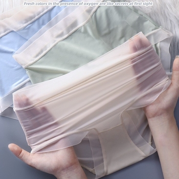 Ženske gaćice s visokim strukom, ultra tanke, Ice Silk, antibakterijske, prozračne, plus veličina