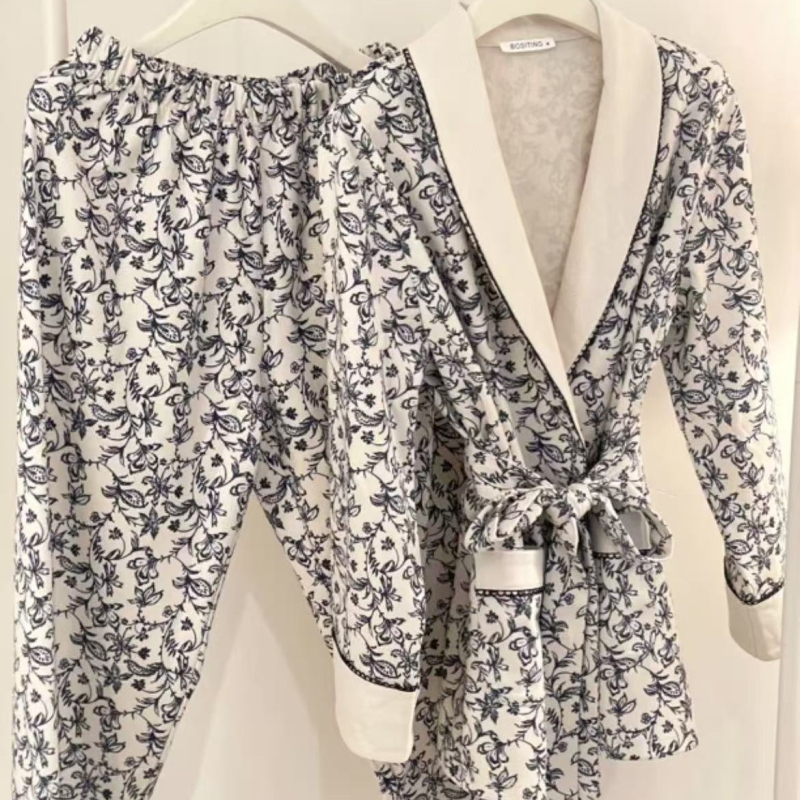 Dvodjelni set pidžama od Island Velvet, s dizajnom vezanja, kardigan stil, deblji materijal 201–250 g/m²