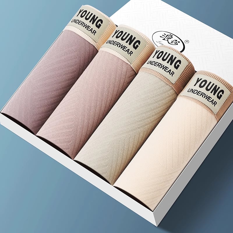 Boxer bărbătești din bumbac respirabil, talie medie, tricotat; țesătură principală: 95–100% bumbac; zona inghinală: viscoză 92%, mătase de dud 4%, spandex 4%