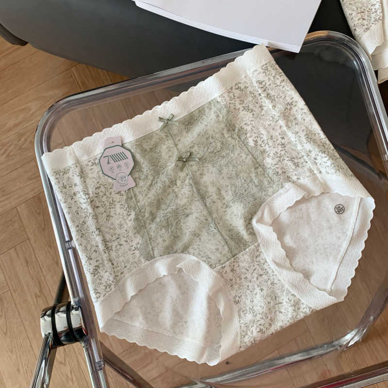 Ženske gaćice od pamuka jacquard, visokim strukom, cvjetni uzorak, kontrola trbuha, podizanje stražnjice, antibakterijske, prošireni predeo prepona