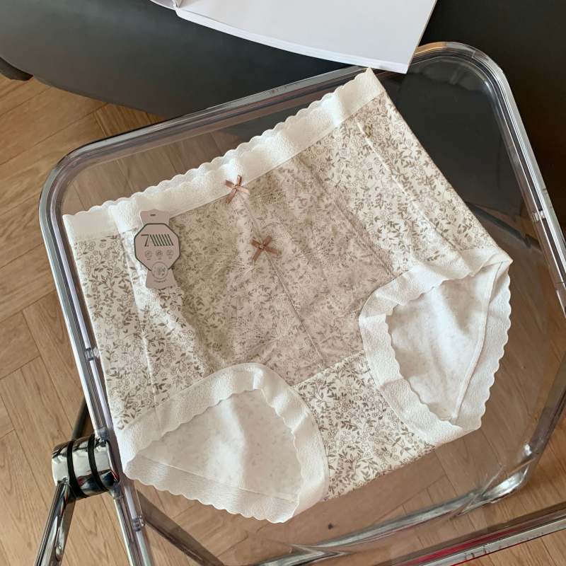 Ženske gaćice od pamuka jacquard, visokim strukom, cvjetni uzorak, kontrola trbuha, podizanje stražnjice, antibakterijske, prošireni predeo prepona