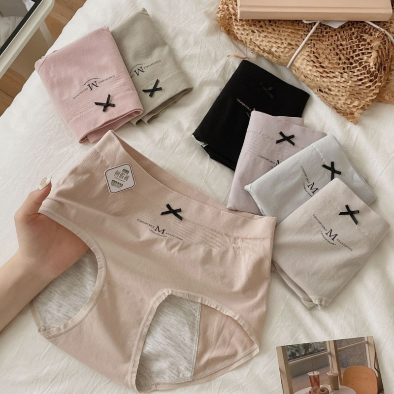 Lenjerie intimă pentru menstruație, respirabilă și anti-scurgeri, talie medie, tricot, căptușeală 80-90% fibră regenerată de celuloză, culoare solidă