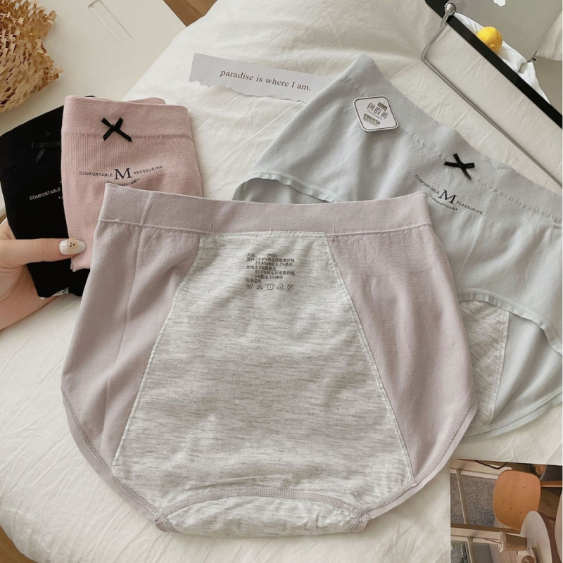 Lenjerie intimă pentru menstruație, respirabilă și anti-scurgeri, talie medie, tricot, căptușeală 80-90% fibră regenerată de celuloză, culoare solidă