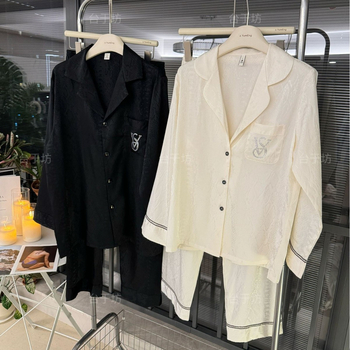 Ice Silk s tamnim uzorkom i kristalima, ženski set s duge ruke i duge hlače, lagani luksuz umjetne svile, viktorijanski stil, za nošenje izvan kuće