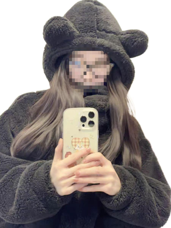 Γυναικείες πιτζάμες με κουκούλα από βελουδο κοραλλί, fleece-lined, φθινοπωρινό–χειμερινό σετ οικιακής ένδυσης, μονόχρωμο, κινεζικό στυλ, 3/4 μανίκια, κύριο ύφασμα PVC 90–95%