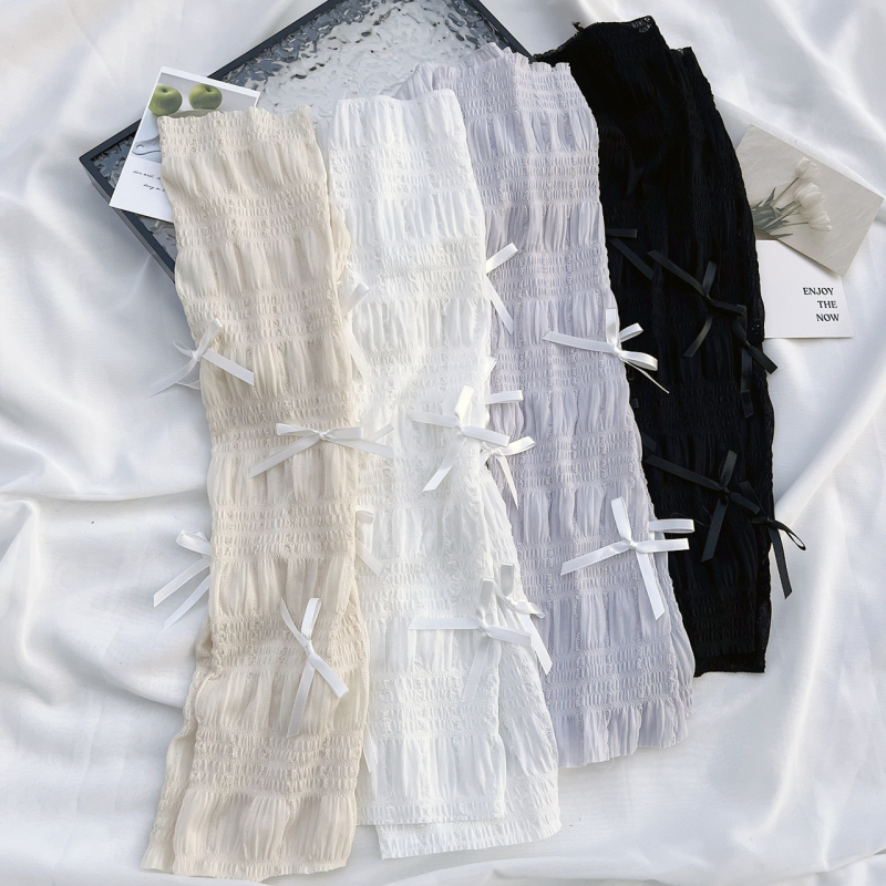 Ženske ljetne UV rukavice za nadlakticu s čipkastom mašnicom, Ice Silk-Nylon smjesa, 71–80% Ice Silk, 21–30% Spandex