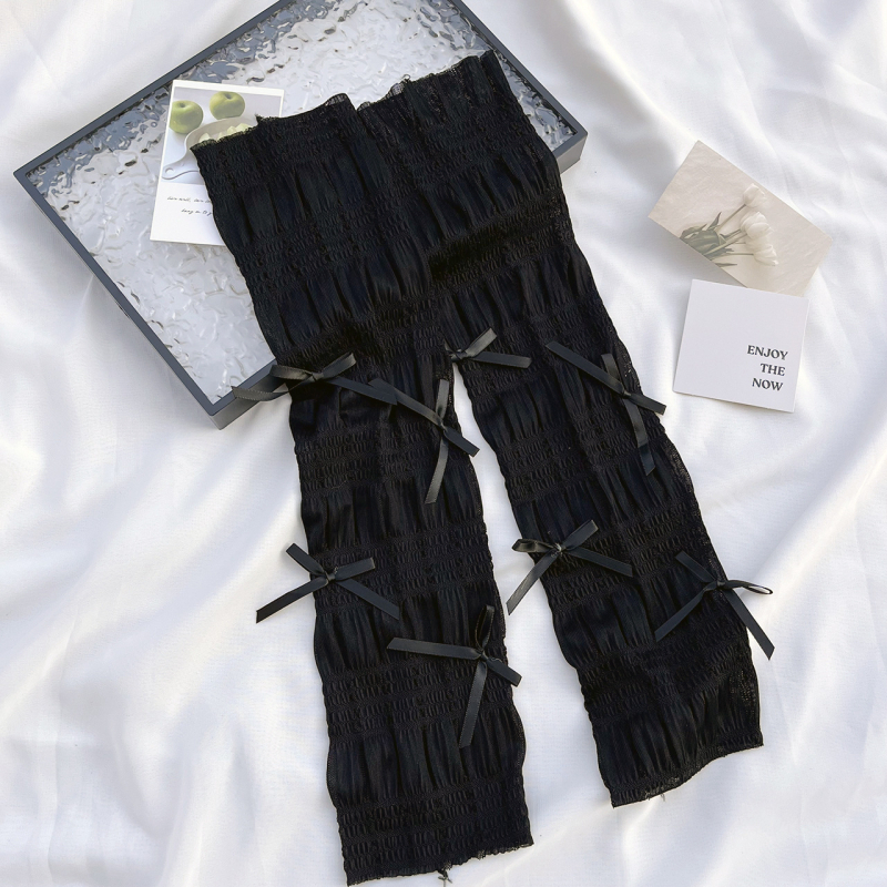 Ženske ljetne UV rukavice za nadlakticu s čipkastom mašnicom, Ice Silk-Nylon smjesa, 71–80% Ice Silk, 21–30% Spandex